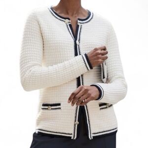 J Jill Wearever Collection Women's White and Black Trim Sweater Small